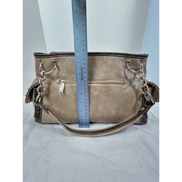 Fleur De Lis Rhinestone Leather Purse Embossed Tan Brown Shoulder Bag Western - Picture 6 of 16